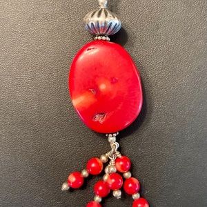 Red Coral/Sterling Pendant 3 3/4”L